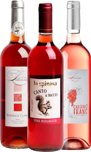 rosesmagekasse Billede af tre rose vine i en Rosé vin smage kasse